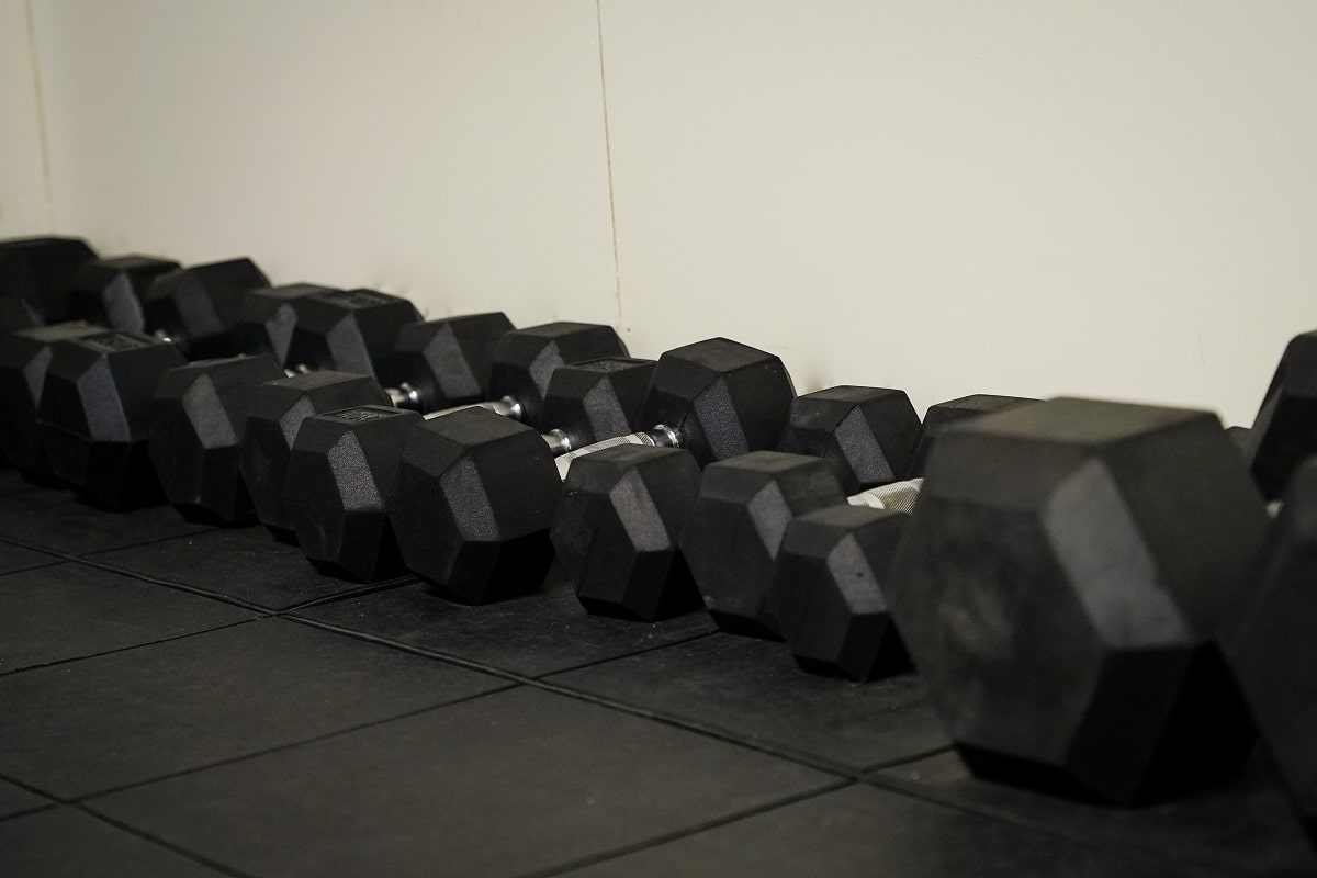 free weights in fitness centre of dawson house shared offices