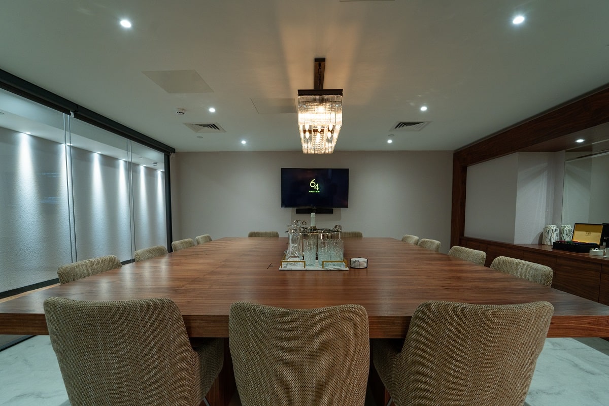 large boardroom with tv in serviced offices in mayfair